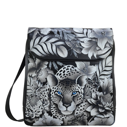 Anuschka style 661, handpainted Large Travel Backpack. Cleopatra's Leopard painting in black, grey and silver color. Fits Laptop, Tablet and E-Reader.