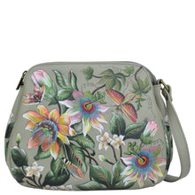 Load image into Gallery viewer, Anuschka style 691, Multi Compartment Medium Bag. Floral Passion painting in Multi color. Featuring two multipurpose pockets with gusset.
