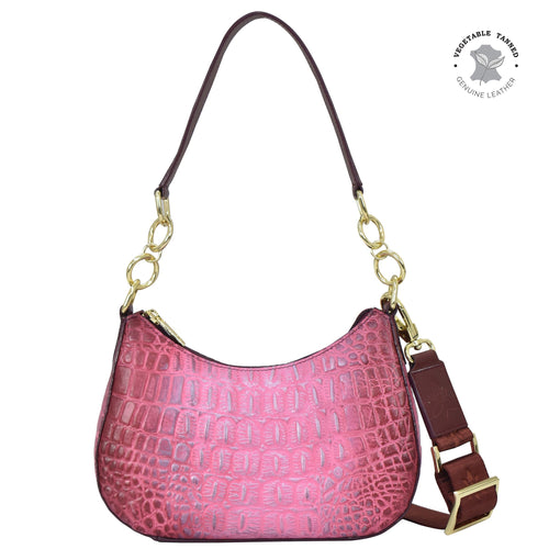 Anuschka Small Convertible Hobo with Croco Embossed Berry color