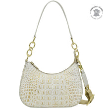 Load image into Gallery viewer, Anuschka Small Convertible Hobo with Croco Embossed Cream Gold color
