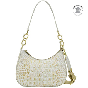 Anuschka Small Convertible Hobo with Croco Embossed Cream Gold color