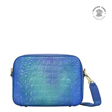Load image into Gallery viewer, Anuschka Twin Top Messenger with Croco Embossed Peacock color
