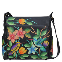 Load image into Gallery viewer, Birds in Paradise Black Crossbody with Side Pockets - 8356
