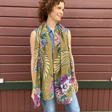 Load image into Gallery viewer, Anuschka style 3300, Printed Chiffon Scarf, Angel Wings painting in tan color. Flaunt luxe, lightweight, bold and beautiful styles inspired by nature.
