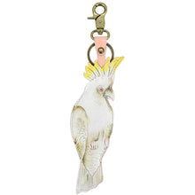 Load image into Gallery viewer, Anuschka style K0017, handpainted Leather Bag Charm. Cockatoo Sunrise painting in pink or peach color.
