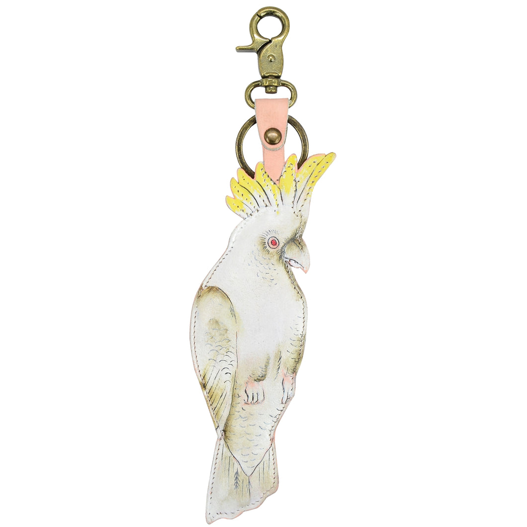 Anuschka style K0017, handpainted Leather Bag Charm. Cockatoo Sunrise painting in pink or peach color.