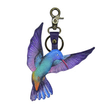 Load image into Gallery viewer, Anuschka style K0031, handpainted Leather Bag Charm. Rainbow Birds painting in multi color.
