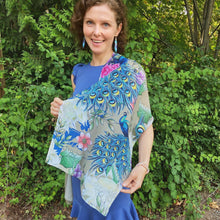 Load image into Gallery viewer, Regal Peacock Printed Chiffon Scarf - 3300

